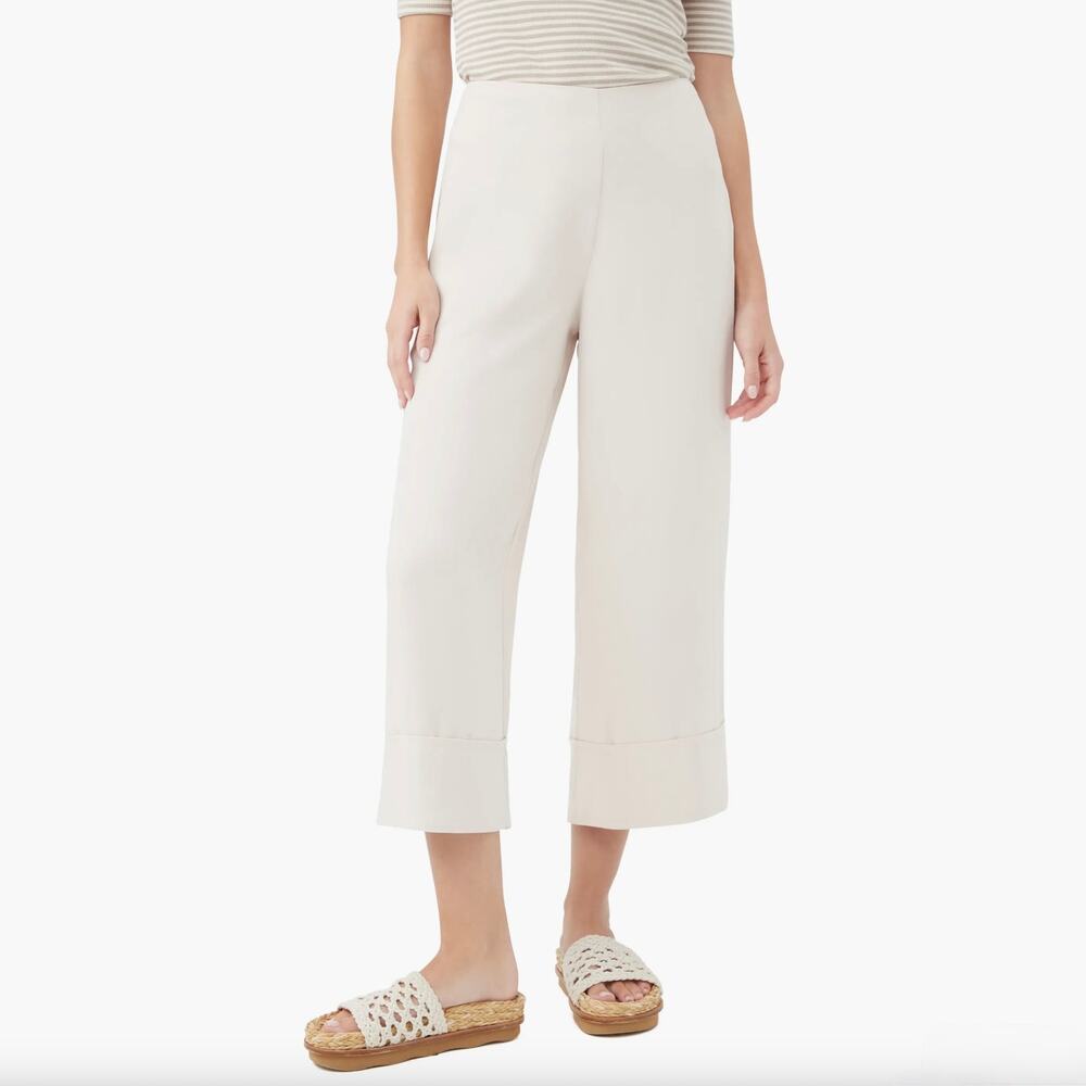Trina Turk Bahooka Wide Leg Cropped Pant Ecru Size 10 NWT Cuffed Hem - Picture 1 of 15